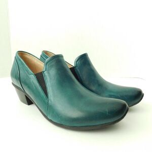Mentha Teal Green Genuine Leather Bootie Shoe Womens 36 Portugal Heals EUC